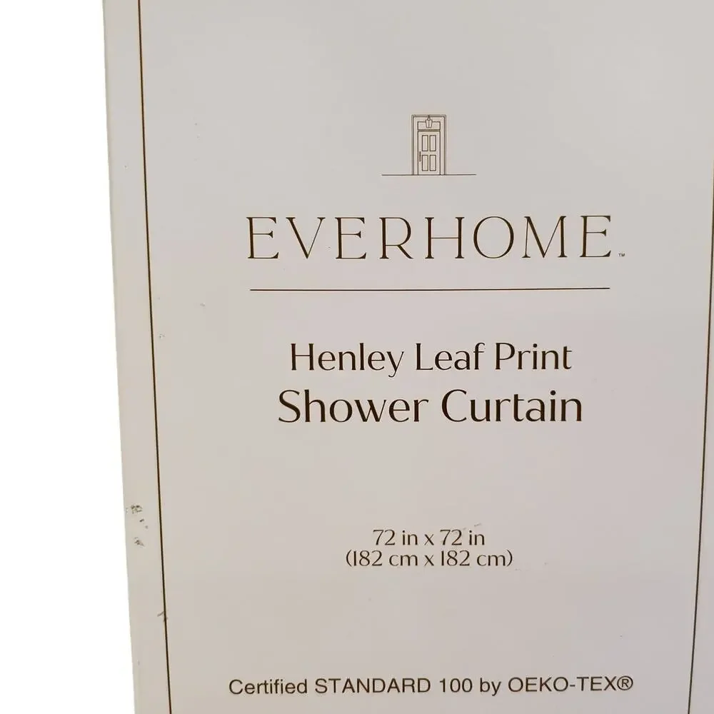 Linen Shower Curtain Everhome Henley Leaf Print Maritime Blue 72 x 72 Shower